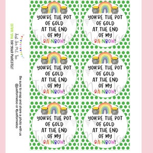 St. Patrick&#39;s Day Printable Tags, Instant Download, Pot of Gold Tags, Classroom, Shamrock, Clover, Gold, Rainbow Tag