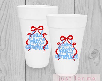God Bless America Styrofoam Cups | Patriotic 16 oz Drinkware | Fourth of July Party Supplies | 4th of July | Labor Day | Stars & Stripes