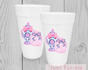 Ginger Jar Cups | Grandmillennial Cups | 16 oz Styrofoam Cups | Chinoiserie | Floral Ginger Jar Cups | Housewarming Gift | Hostess Gift
