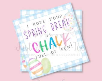 Spring Break Printable, Spring Gift Tag, Chalk Full of Fun, Kids Tag, Friend, Classroom, Teacher Gift, Instant Download, Chalk, Class Treat