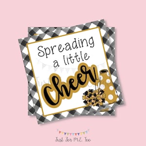 Cheer Printable Tags, Spreading a little Cheer, Instant Download, School Tags, Cheerleading Tags, Cheerleader, Football, Black and Gold