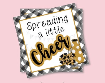 Cheer Printable Tags, Spreading a little Cheer, Instant Download, School Tags, Cheerleading Tags, Cheerleader, Football, Black and Gold