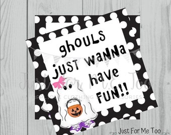 Halloween Printable Tags, Instant Download, Girl Ghost Tags, Square Gift Tags, Birthday, Lunchbox, Pumpkin, Printables, Girl