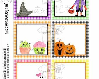 Halloween Printable Tags, Instant Download, Halloween Blank Tags, Square Gift Tags, Birthday, Lunchbox, Pumpkin, Printables, Halloween