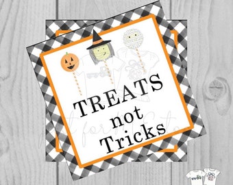 Halloween Printable Tags, Instant Download, Treats not Tricks Tags, Square Gift Tags, Cake Pop, Printables, Halloween Treats