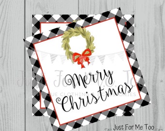 Merry Christmas Gingham Printable Tags, Instant Download, Christmas Tags, Square Gift Tags, Merry Christmas, Lunchbox, Printables