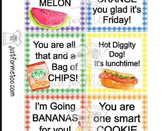 Instant Download Printable Back to School Tags, Apple, Orange, Chips, Cookies, Lunch Box Note, Printable, Instant Download