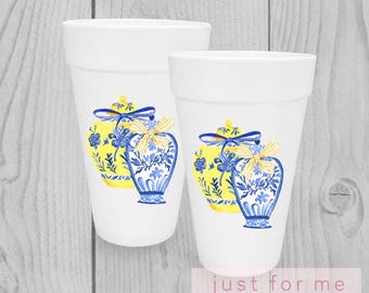 Ginger Jar Cups | Grandmillennial Cups | 16 oz Styrofoam Cups | Chinoiserie | Floral Ginger Jar Cups | Housewarming Gift | Hostess Gift