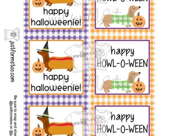 Halloween Dog Printable Tags, Instant Download, Halloween Tags, Square Gift Tags, Dog, Lunchbox, Printable, Halloweenie, Howl-O-Ween