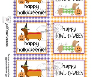 Halloween Dog Printable Tags, Instant Download, Halloween Tags, Square Gift Tags, Dog, Lunchbox, Printable, Halloweenie, Howl-O-Ween