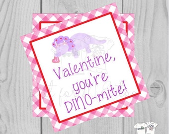 Valentine Printable Tags, Instant Download, Valentine's Day Tags, Square Gift Tags, Classroom Tag, Dinosaur Tag, Treats, You're Dino-mite