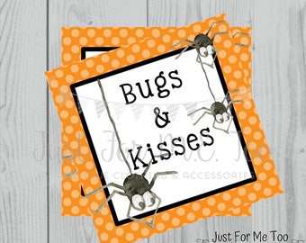 Halloween Printable Tags, Instant Download, Bugs and Kisses Tags, Square Gift Tags, Birthday, Lunchbox, Pumpkin, Printables, Halloween