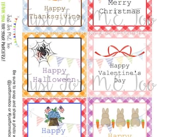 Printable Tags, Digital Download, Month Tags, Square Gift Tags, Holiday Bundle, Teacher Gifts, Small Gifts, Treats, Holiday