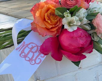 Monogram Prom Sash For Flowers, Monogram Sash, Monogram Ribbon, Monogram, Embroidered ribbon, Bouquet Sash,Embroidered Sash