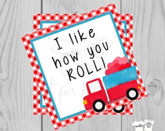 Valentine Printable Tags, Instant Download, Valentine's Day Tags, Square Gift Tags, Classroom Tag, Truck Tag, Treats, I like how you roll