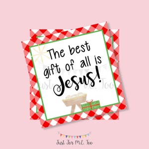 Christmas Printable Tags, Instant Download, Red Gingham Tags, Square Gift Tags, The Best Gift of All, Baby Jesus, Nativity, Instant Download