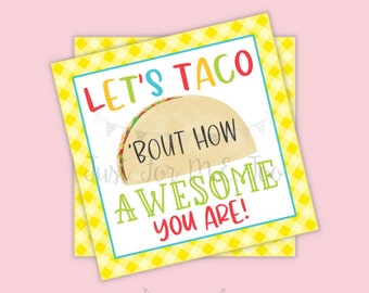 Instant Download Printable Taco Tags, Cinco De Mayo Tag,Let's Taco Bout How awesome you are, Friend, Gift, Tag, Taco, Cinco De Mayo