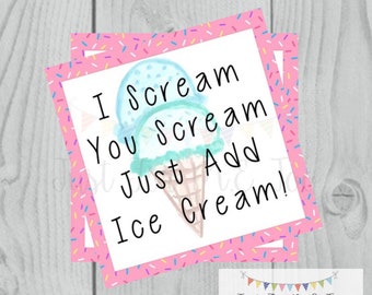 Instant Download Printable Ice Cream Tag, Instant Download, Printable, Square, Gift Tag