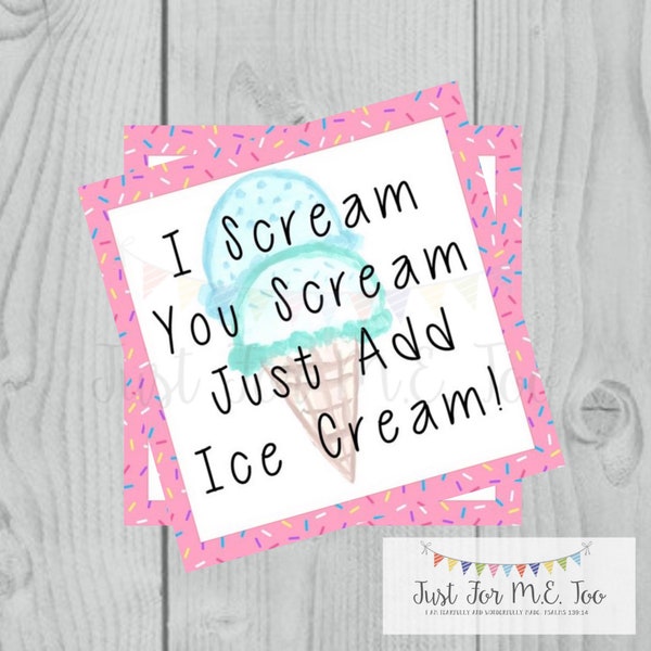 Instant Download Printable Ice Cream Tag, Instant Download, Printable, Square, Gift Tag