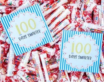 School Printable Tags, 100th Day of School, 100 Days Smarter, School Tags, Happy 100 Days of School, Teacher Tag, Lunchbox note
