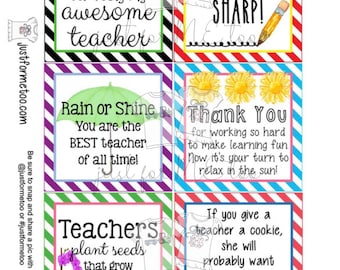 Teacher Appreciation Printable Tags, Instant Download, Teacher Tags, Square Gift Tags, End of School, Teacher Gifts, Small Gifts, Treats