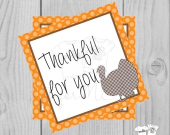 Thanksgiving Printable Tags, Instant Download, Thankful for You, Turkey Gift Tags, Printable, Thanksgiving, Blue Gingham