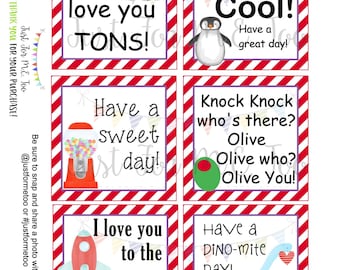 Valentine Lunchbox Notes Printable Tags, February Lunch Notes, School Notes, School Tag, Digital Download, Lunch Note