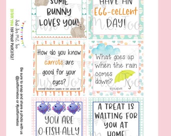 April Lunchbox Notes Printable Tags, Easter Notes, Lunch Box School Tags, School Tag, Digital Download, Easter Jokes, April Joke, Lunch Note