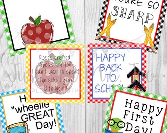 Instant Download Printable Back to School Tags, Apple, Bus, Pencil, Book Worm, School House, Lunch Box Note, Printable, Instant Download