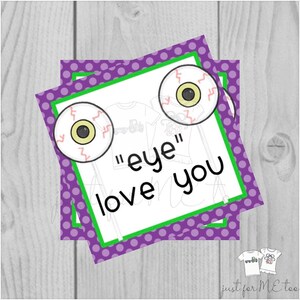 Halloween Druckbare Tags, Sofort Download, Eye Love You, Quadratische Geschenkanhänger, Halloween Augapfel, Printables, Halloween Freunde