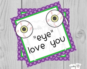 Halloween Printable Tags, Instant Download, Eye Love You, Square Gift Tags, Halloween Eyeballs, Printables, Halloween  friends