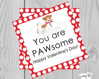 Valentine Digital Download Tag, Valentine Gift Tag, Dog Tag, Puppy Dog Valentine Tag, Printable Tag, You are PAWsome