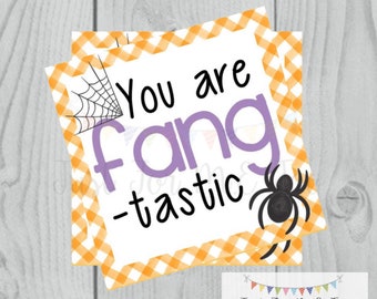 Halloween Printable Tags, Instant Download, Boy Vampire Tags, Square Gift Tags, Happy Halloween, Lunchbox, FANGtastic, Happy Halloween