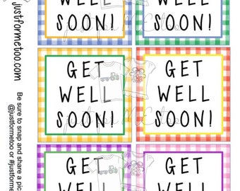 Get Well Soon Digital Download Tag, Get Well Tag, Multi-Color Tag, Instant Download, Tags, Get Well Gift