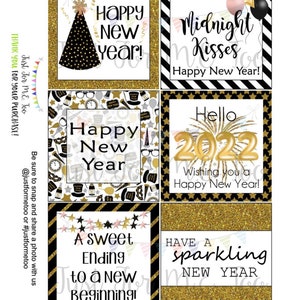 Happy New Year Printable Tag, Instant Download, Gift Tag, 2022 Gift Tag, Gifting, New Year&#39;s Gift, New Year Party, Glitter Tag, Hostess Gift