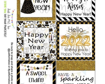 Happy New Year Printable Tag, Instant Download, Gift Tag, 2022 Gift Tag, Gifting, New Year's Gift, New Year Party, Glitter Tag, Hostess Gift