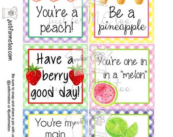 Printable Tags, Instant Download, Digital Download, Gift Tags, Fruit Tags, Summer Treats, Fruit, Teacher Tags, Small Gifts, Treats