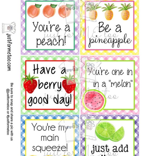 Printable Tags, Instant Download, Digital Download, Gift Tags, Fruit Tags, Summer Treats, Fruit, Teacher Tags, Small Gifts, Treats