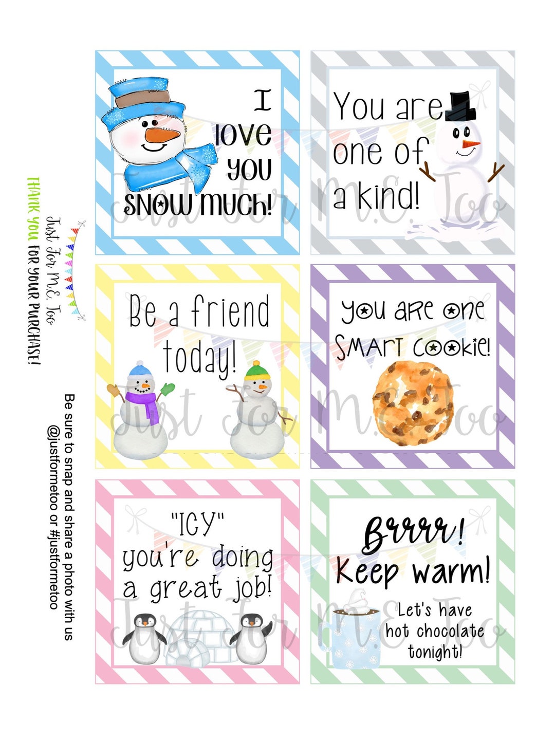 Winter Lunchbox Notes Printable Tags, January Lunch Notes, School Notes ...