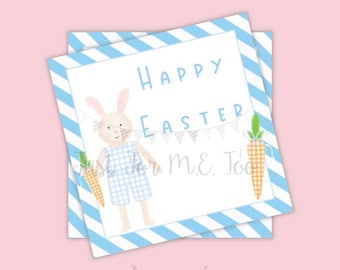 Easter Bunny Printable Tags, Instant Download, Easter Tags, Square Gift Tags, Boy Bunny, Happy Easter Tag, Treats, School Tag, Bunny Tag