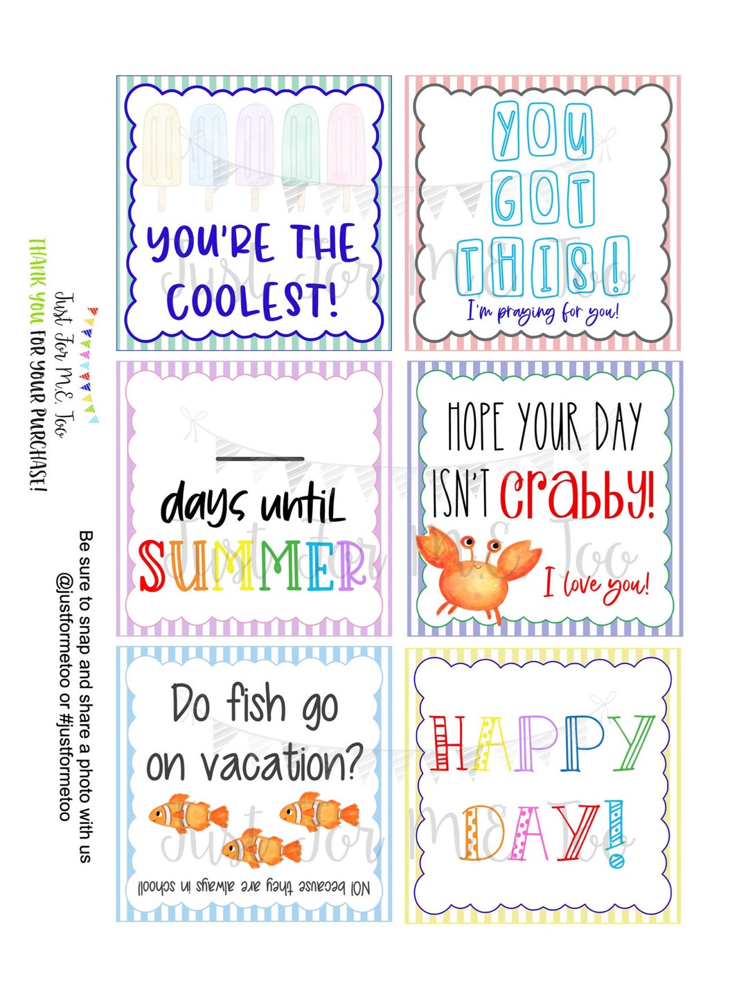 Lunchbox Notes Printable Tags, End of School, Last Day of School Tags, School Tags, Lunchbox ...