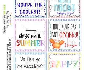 Lunchbox Notes Printable Tags, End of School, Last Day of School Tags, School Tags, Lunchbox Notes, Digital Download, Summer, Happy Day