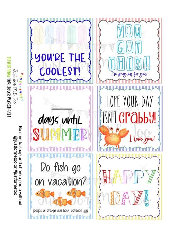 Lunchbox Notes Printable Tags End of School Last Day of Etsy