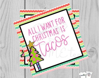 Christmas Printable Digital Tags, Instant Download, Christmas Tags, Square Tags, Merry Christmas, Printable, Color Christmas, Taco