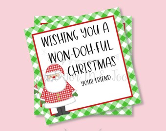 Christmas Printable Tags, Won-Doh-Ful Christmas, Merry Christmas Tag, Christmas Playdoh Tag, Gift Tag, Gingham, Digital Download