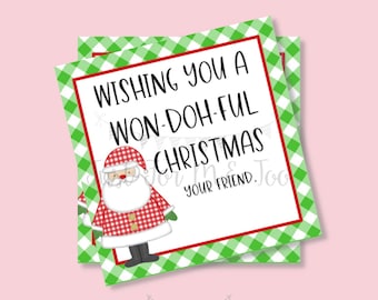 Christmas Printable Tags, Won-Doh-Ful Christmas, Merry Christmas Tag, Christmas Playdoh Tag, Gift Tag, Gingham, Digital Download
