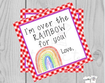 Valentine Printable Tags, Instant Download, Valentine's Day Tags, Square Gift Tags, Classroom, Rainbow Tag, Treats, Rainbow Tag, Colorful