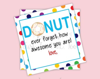 Donut Printable Tags, Instant Download, Friend Tags, Square Gift Tags, Classroom Tag, Donut Tag, Donut