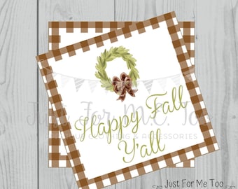 Happy Fall Y'all Printable Tags, Instant Download, Fall Tags, Pumpkin Gift Tags, Lunchbox, Pumpkin, Printables, Square Tag