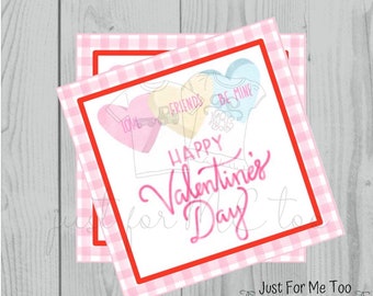 Valentine Printable Tags, Instant Download, Valentine's Day Tags, Square Gift Tags, Classroom Tag, Conversation hearts, Candy Hearts